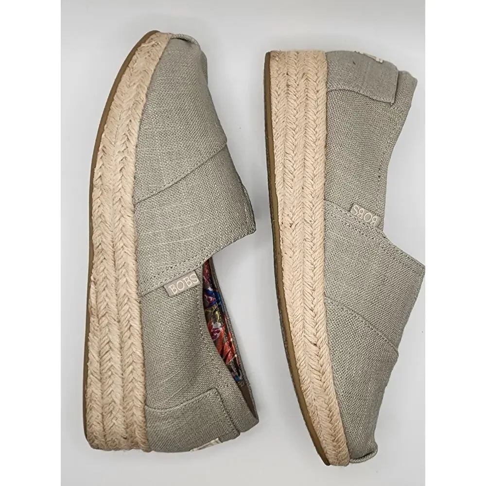Women's 9.5 BOBS from Skechers Memory Foam Taupe Espadrille Wedge Shoes